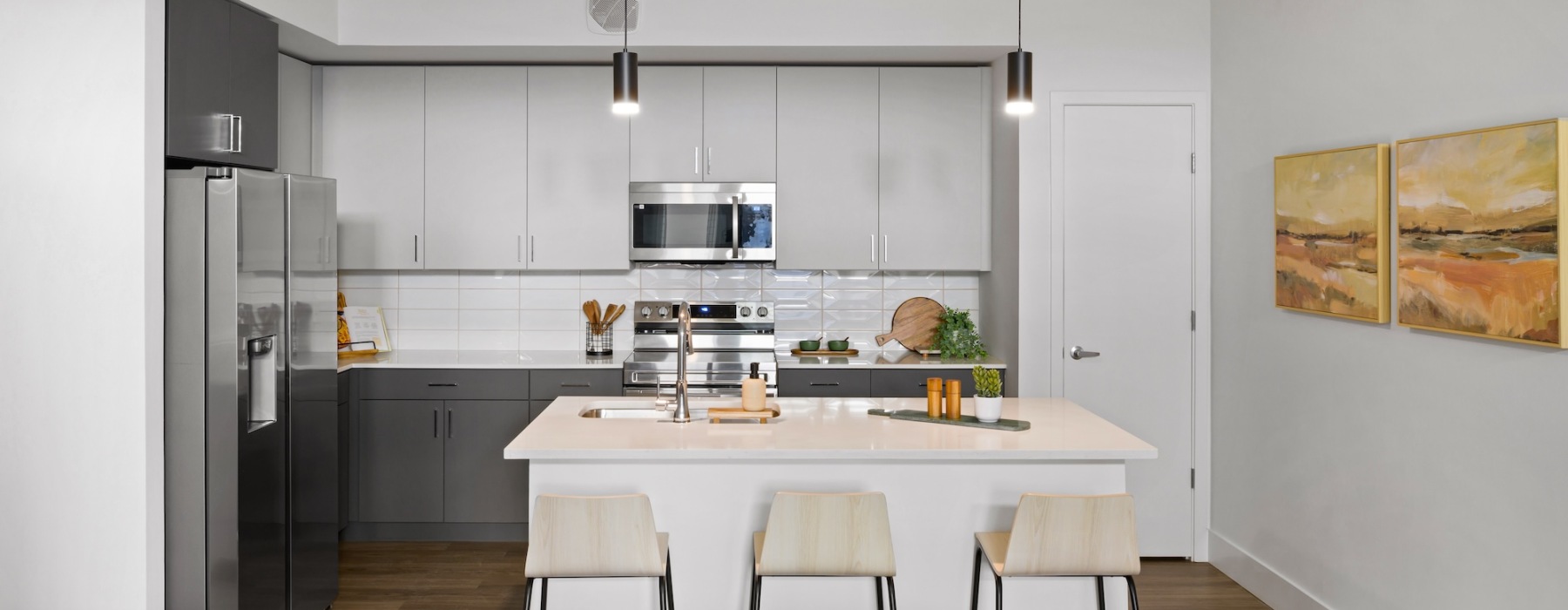 Well-lit kitchen with ample counter space 