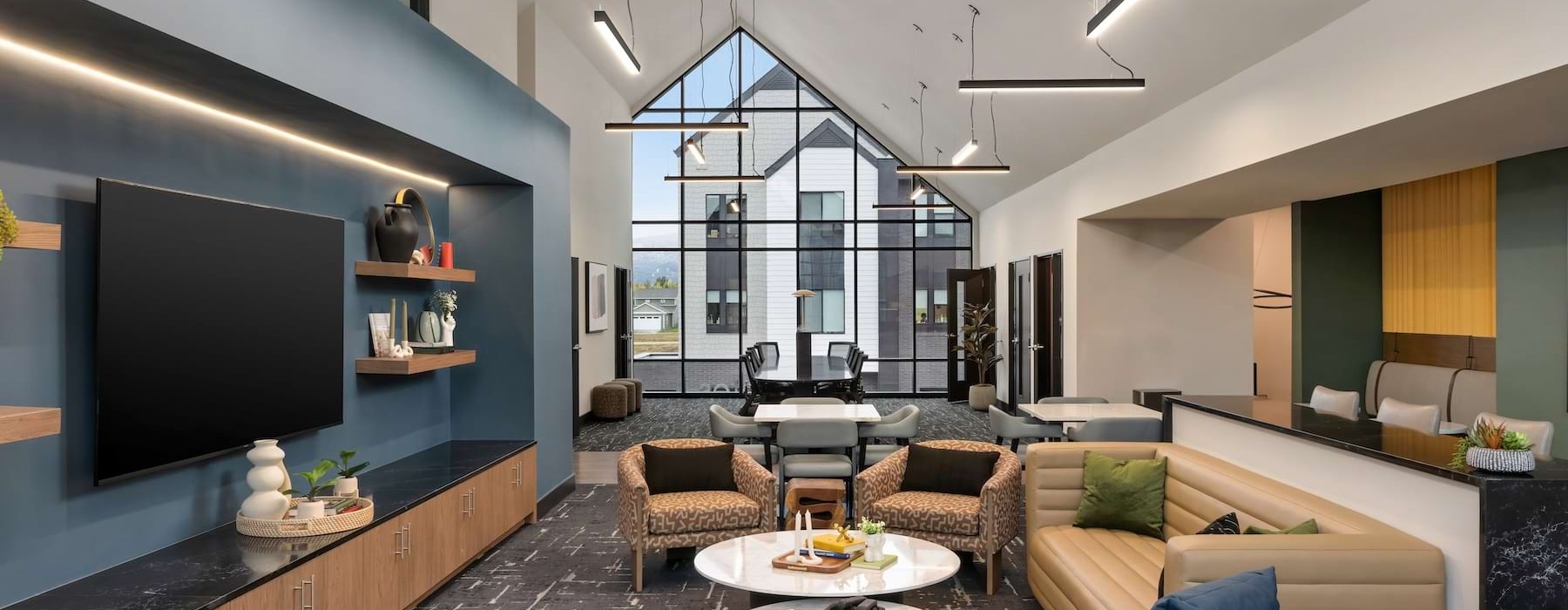 a lounge and a media area