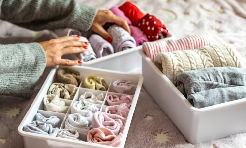 sorting and organizing clothes